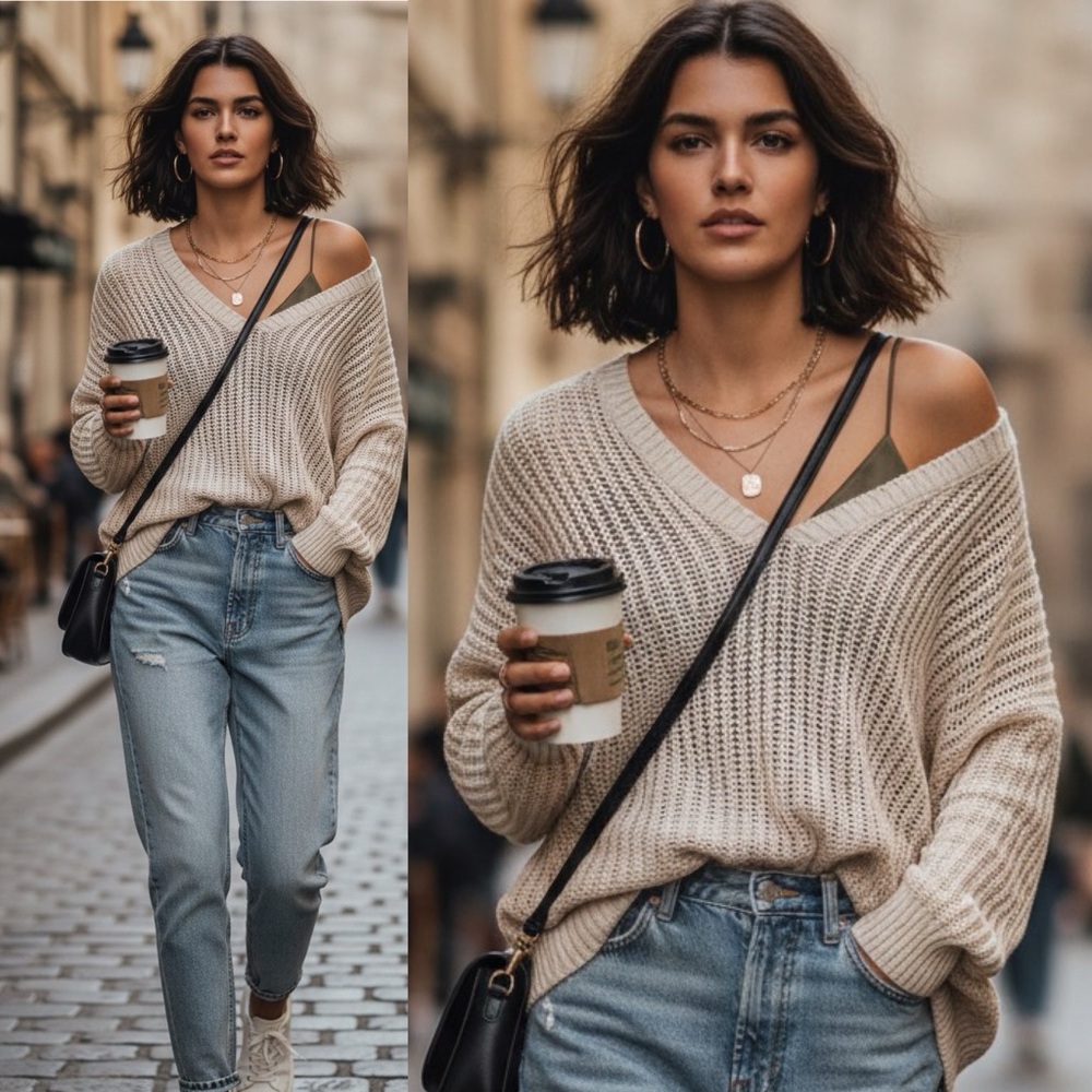 Nasty gal Women's V-Neck Knit Sweater - Cream